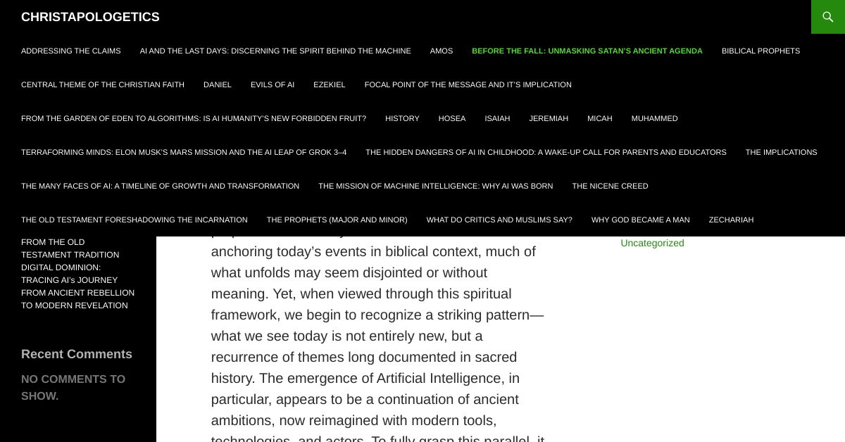 Before the Fall: Unmasking Satan’s Ancient Agenda – 4gvnapologetics